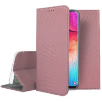 Кожен калъф тефтер и стойка Magnetic FLEXI Book Style за Samsung Galaxy A50 A505F златисто розов